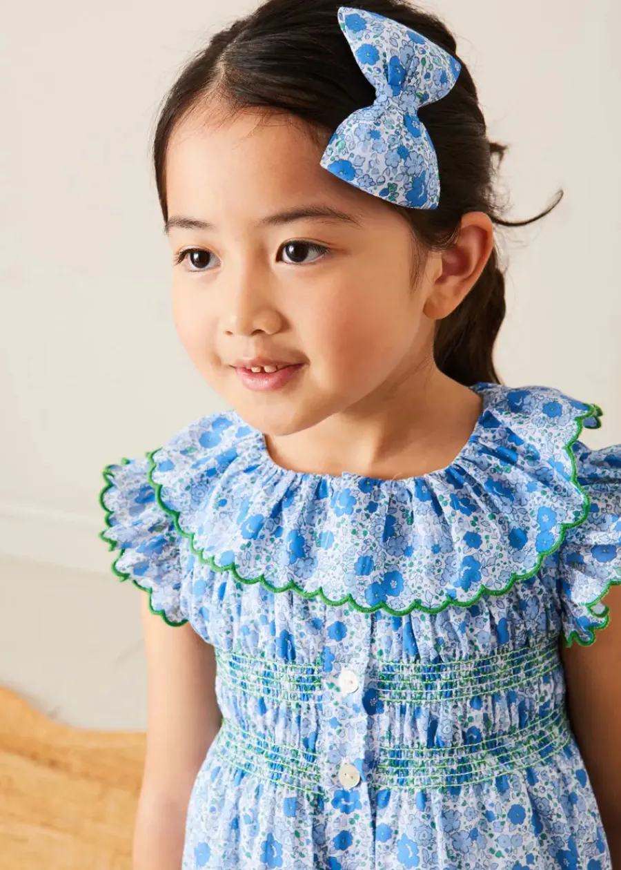 BOY Pepa London Olivia Floral Medium Bow Hair Clip in Blue