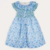 Pepa London Olivia Floral Smocked Ruffle Collar Sleeveless Dress in Blue (12mths-10yrs)
