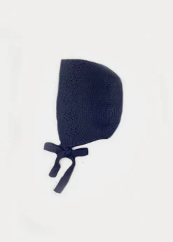 BOY Pepa London Openwork Knitted Bonnet in Navy (S-L)