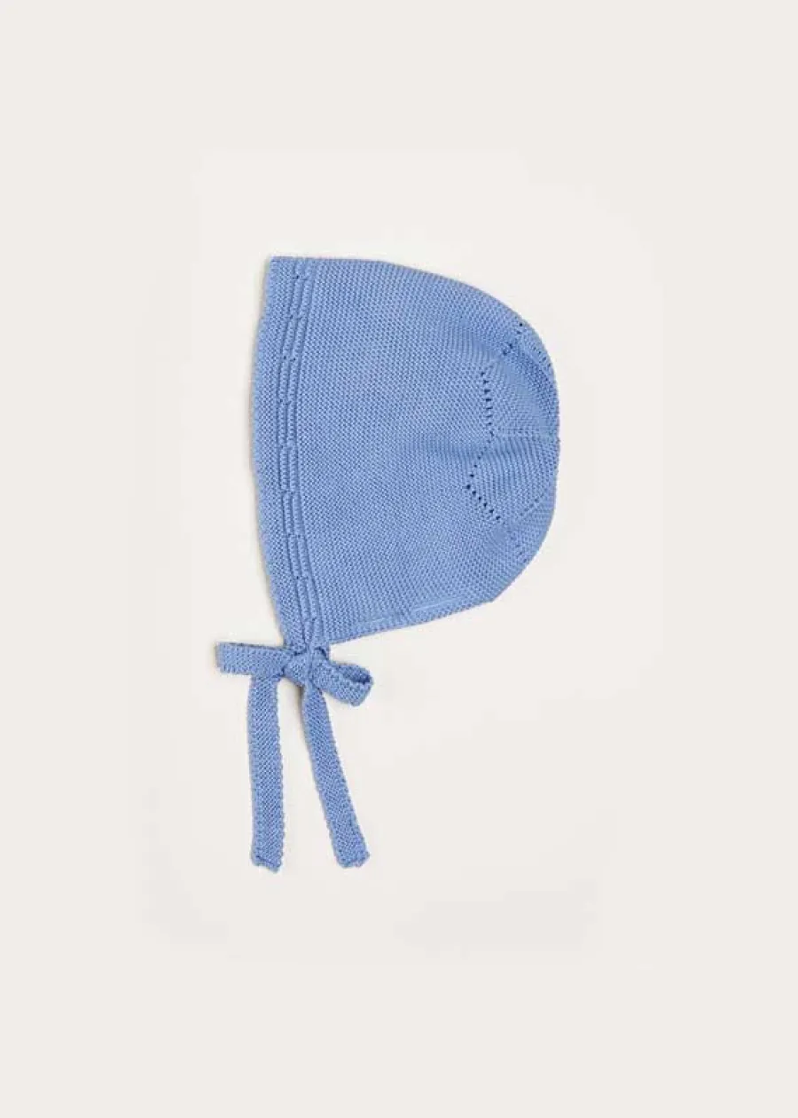 BOY Pepa London Openwork Knitted Bonnet in Blue (S-L)
