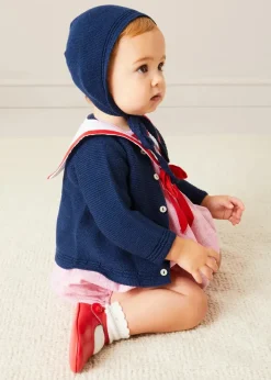 BOY Pepa London Openwork Knitted Bonnet in Navy (S-L)