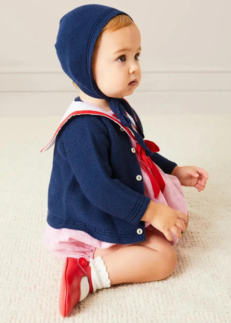 BOY Pepa London Openwork Knitted Bonnet in Navy (S-L)