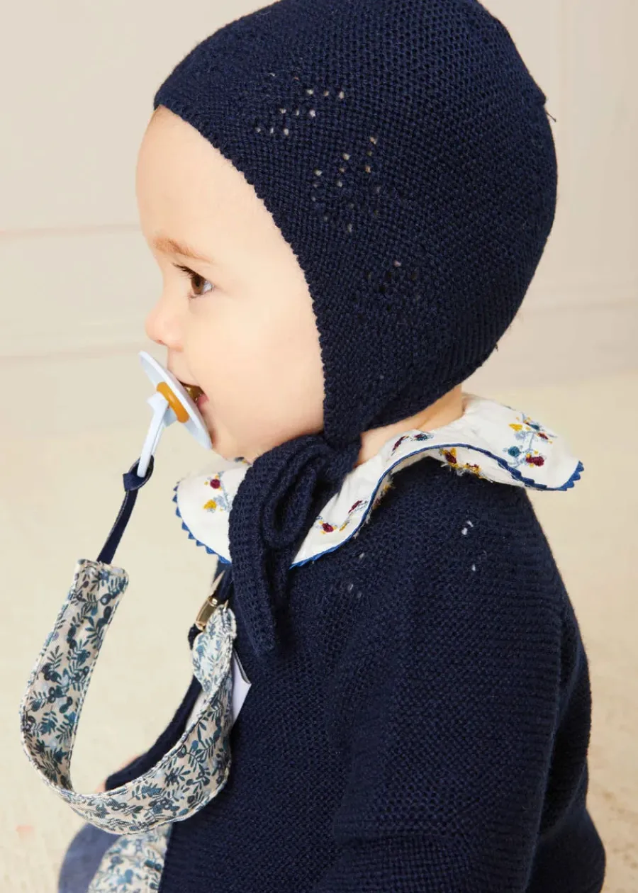 BOY Pepa London Openwork Knitted Bonnet in Navy (S-L)