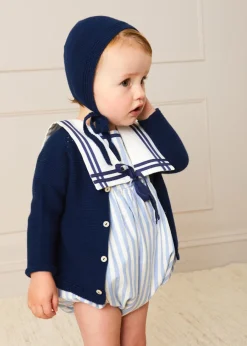 BOY Pepa London Openwork Knitted Bonnet in Navy (S-L)