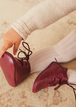 BOY Pepa London Oxford Pram Booties in Burgundy (17-20EU)