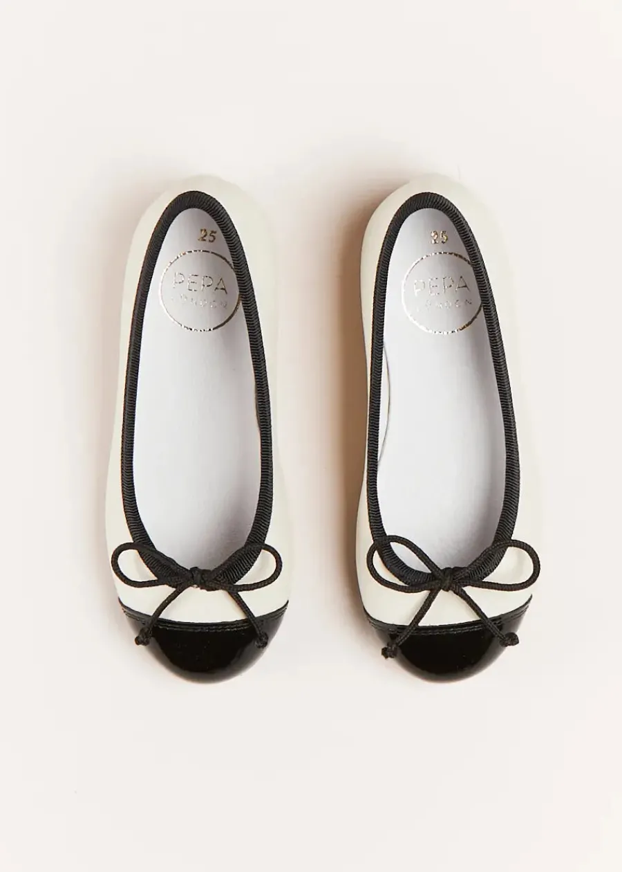 Pepa London Patent Toe Ballerina Shoes in Cream (24-34EU)