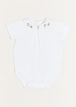 BOY Pepa London Peter Pan Collar Duck Embroidery Short Sleeve Bodysuit in White (3mths-2yrs)