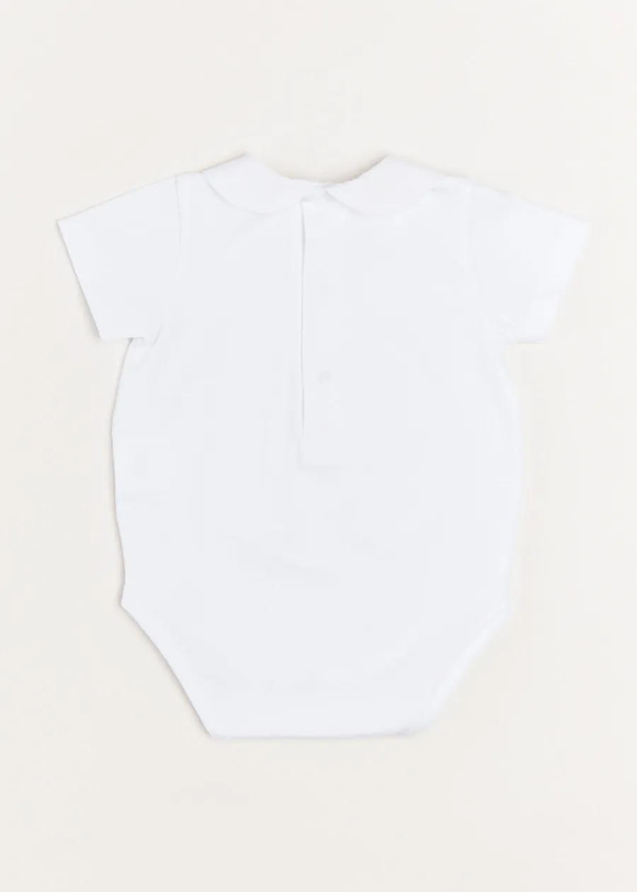 BOY Pepa London Peter Pan Collar Duck Embroidery Short Sleeve Bodysuit in White (3mths-2yrs)