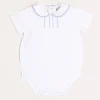 BOY Pepa London Peter Pan Collar Embroidered Detail Short Sleeve Bodysuit in Blue (3mths-3yrs)