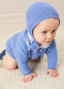 BOY Pepa London Peter Pan Collar Embroidered Detail Short Sleeve Bodysuit in Blue (3mths-3yrs)