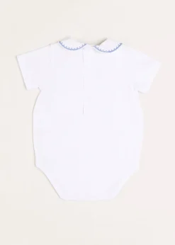 BOY Pepa London Peter Pan Collar Embroidered Detail Short Sleeve Bodysuit in Blue (3mths-3yrs)