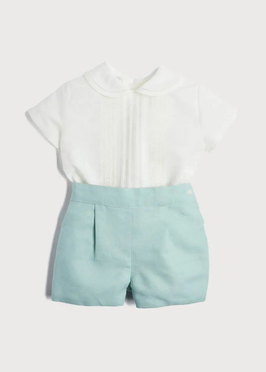 BOY Pepa London Peter Pan Collar Linen Two Piece Set in Teal (3mths-5yrs)