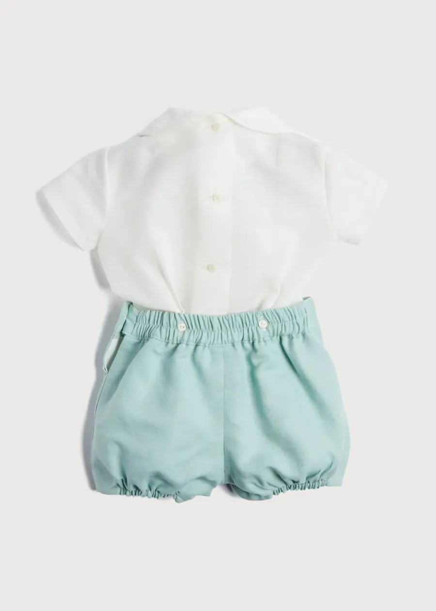 BOY Pepa London Peter Pan Collar Linen Two Piece Set in Teal (3mths-5yrs)