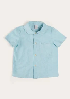 BOY Pepa London Peter Pan Collar Trim Detail Short Sleeve Shirt in Blue (12mths-5yrs)