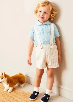 BOY Pepa London Peter Pan Collar Trim Detail Short Sleeve Shirt in Blue (12mths-5yrs)