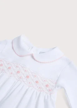 Pepa London Pink Hand Smocked Cotton All-in-One (0-12mths)