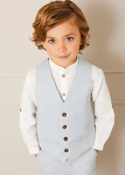 BOY Pepa London Plain Light Linen Vest in Blue (4-10yrs)