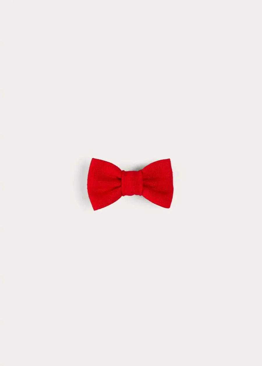 BOY Pepa London Plain Linen Small Bow Hair Clip in Red