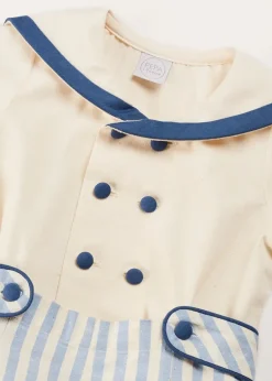 BOY Pepa London Regency Stripe Mariner Collar Two Piece Set With Bloomers in Blue (6mths-3yrs)