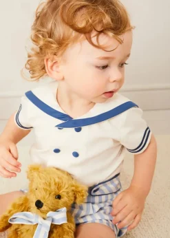 BOY Pepa London Regency Stripe Mariner Collar Two Piece Set With Bloomers in Blue (6mths-3yrs)