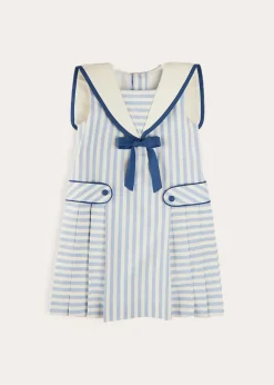 Pepa London Regency Striped Mariner Collar Pleated Sleeveless Dress in Blue (2-10yrs)