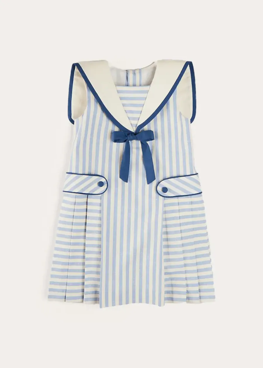Pepa London Regency Striped Mariner Collar Pleated Sleeveless Dress in Blue (2-10yrs)