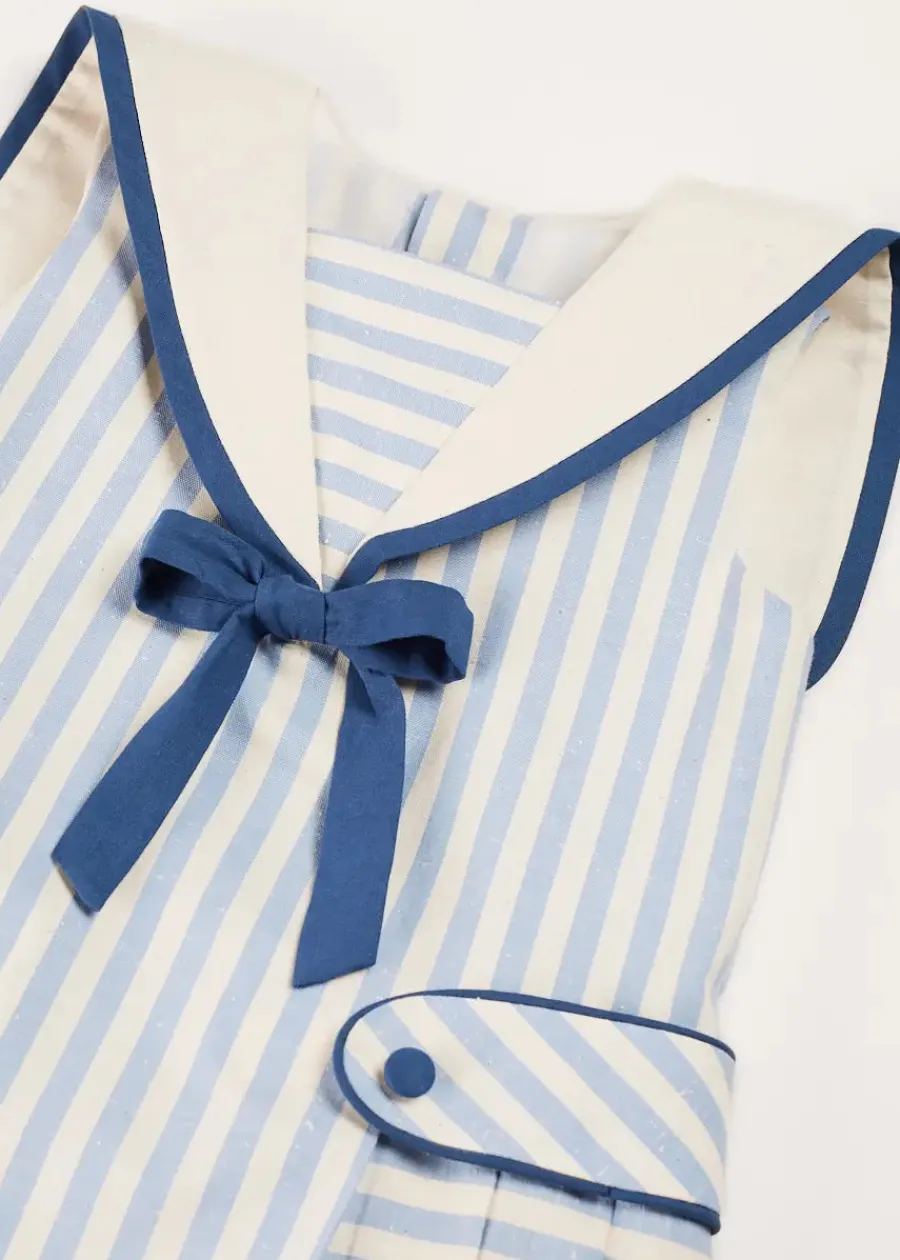 Pepa London Regency Striped Mariner Collar Pleated Sleeveless Dress in Blue (2-10yrs)