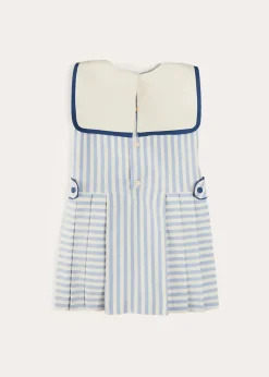 Pepa London Regency Striped Mariner Collar Pleated Sleeveless Dress in Blue (2-10yrs)