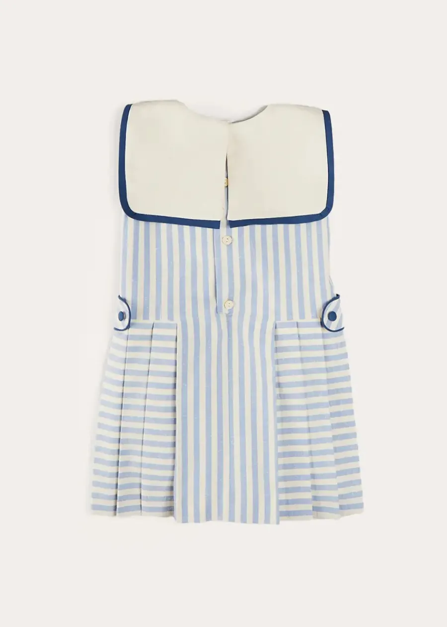 Pepa London Regency Striped Mariner Collar Pleated Sleeveless Dress in Blue (2-10yrs)