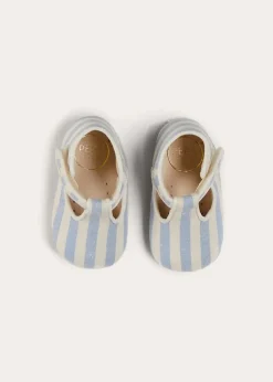 BOY Pepa London Regency Striped T-Bar Pram Shoes in Blue (17-20EU)