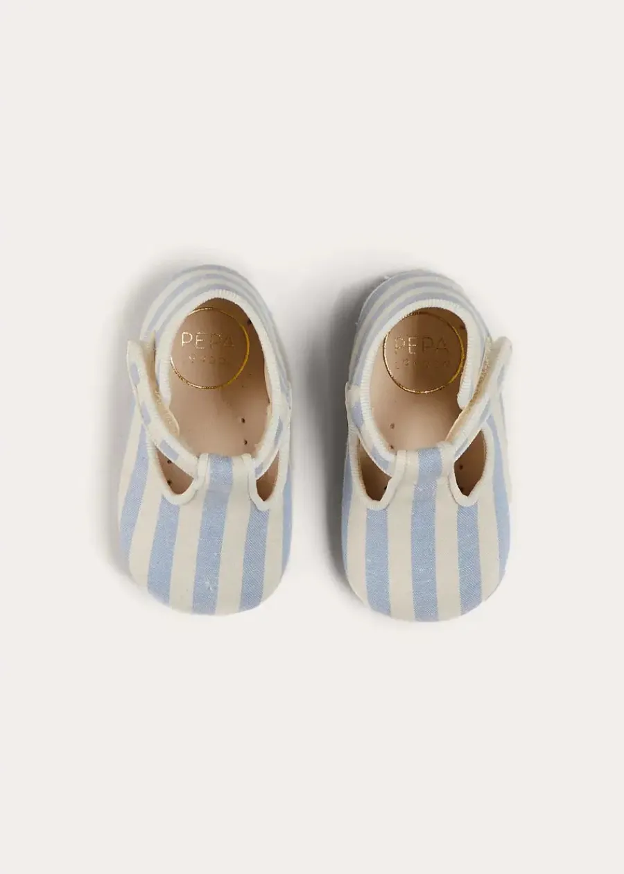 BOY Pepa London Regency Striped T-Bar Pram Shoes in Blue (17-20EU)