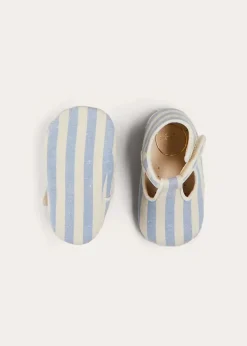 BOY Pepa London Regency Striped T-Bar Pram Shoes in Blue (17-20EU)