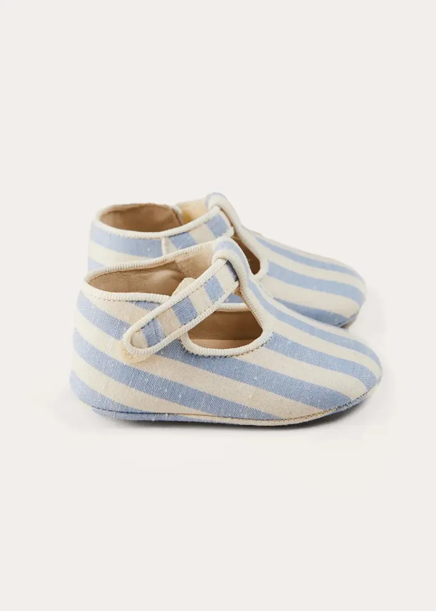 BOY Pepa London Regency Striped T-Bar Pram Shoes in Blue (17-20EU)