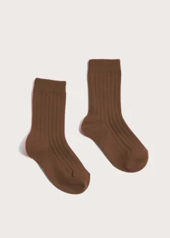 BOY Pepa London Ribbed Short Socks in Chocolate Brown (0mths-10yrs)