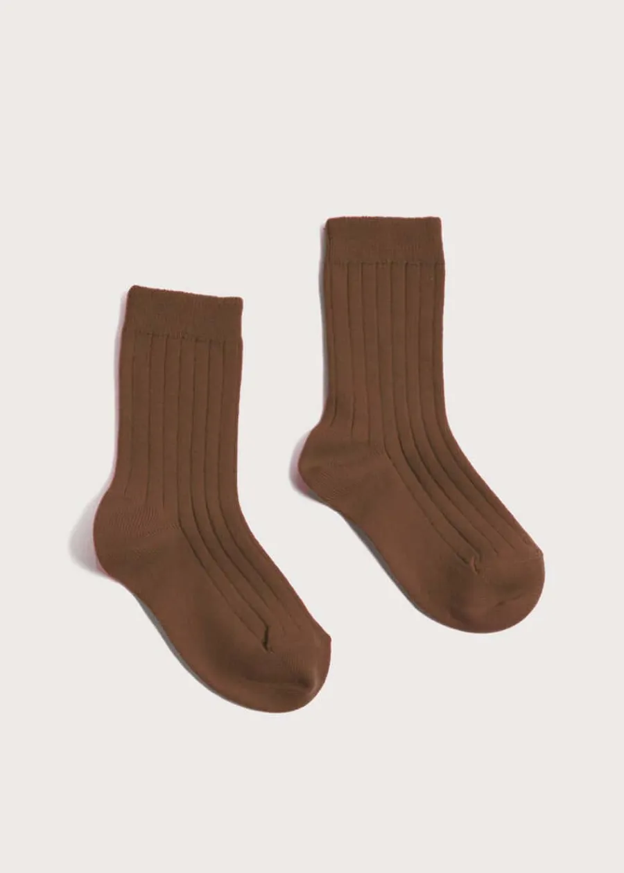 BOY Pepa London Ribbed Short Socks in Chocolate Brown (0mths-10yrs)