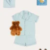 BOY Pepa London Rochester Striped Short Sleeve Pyjamas in Green (18mths-10yrs) | Rochester Striped Dressing Gown in Green (18mths-10yrs) | Linen Slippers With Contrast Piping in Cream (24-35EU) | Goodnight Winnie Pooh Book in Navy