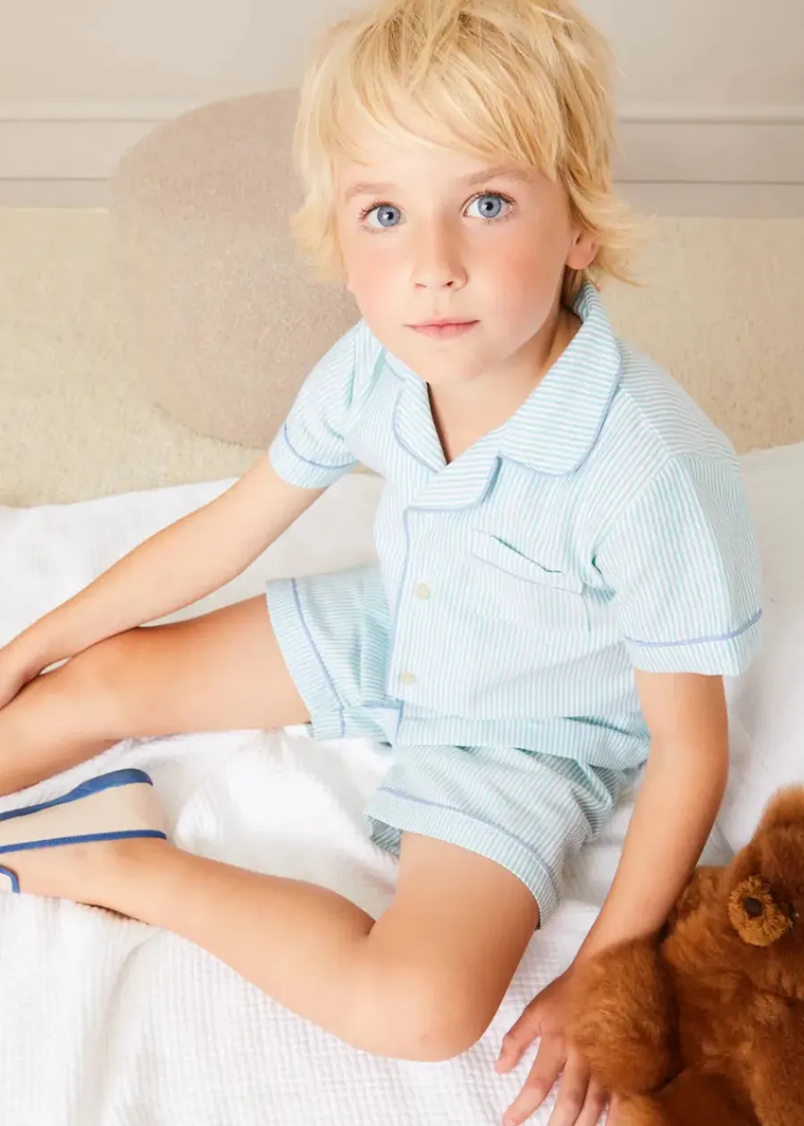 Pepa London Rochester Striped Short Sleeve Pyjamas in Green (18mths-10yrs)