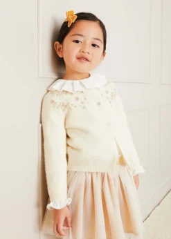 Pepa London Ruffle Collar Long Sleeve Top In Cream (18mths-10yrs)