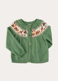 BOY Pepa London Safari Intarsia Cardigan in Green (6mths-6yrs)