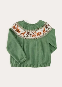 BOY Pepa London Safari Intarsia Cardigan in Green (6mths-6yrs)