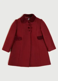 Pepa London Single Breasted Scallop Detail Coat In Burgundy (12mths-10yrs)