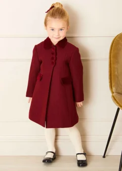 Pepa London Single Breasted Scallop Detail Coat In Burgundy (12mths-10yrs)