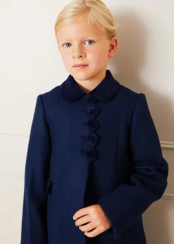 Pepa London Single Breasted Scallop Detail Coat In Navy (12mths-10yrs)