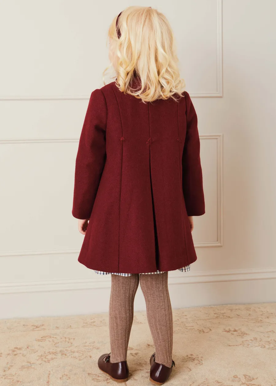 Pepa London Single Breasted Scallop Detail Coat In Burgundy (12mths-10yrs)