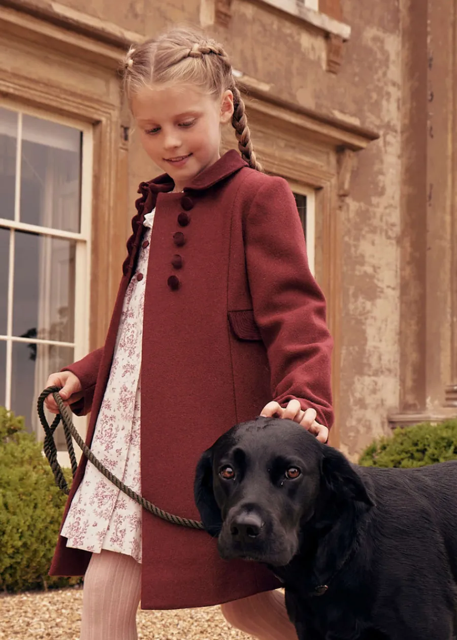 Pepa London Single Breasted Scallop Detail Coat In Burgundy (12mths-10yrs)