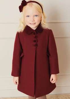 Pepa London Single Breasted Scallop Detail Coat In Burgundy (12mths-10yrs)