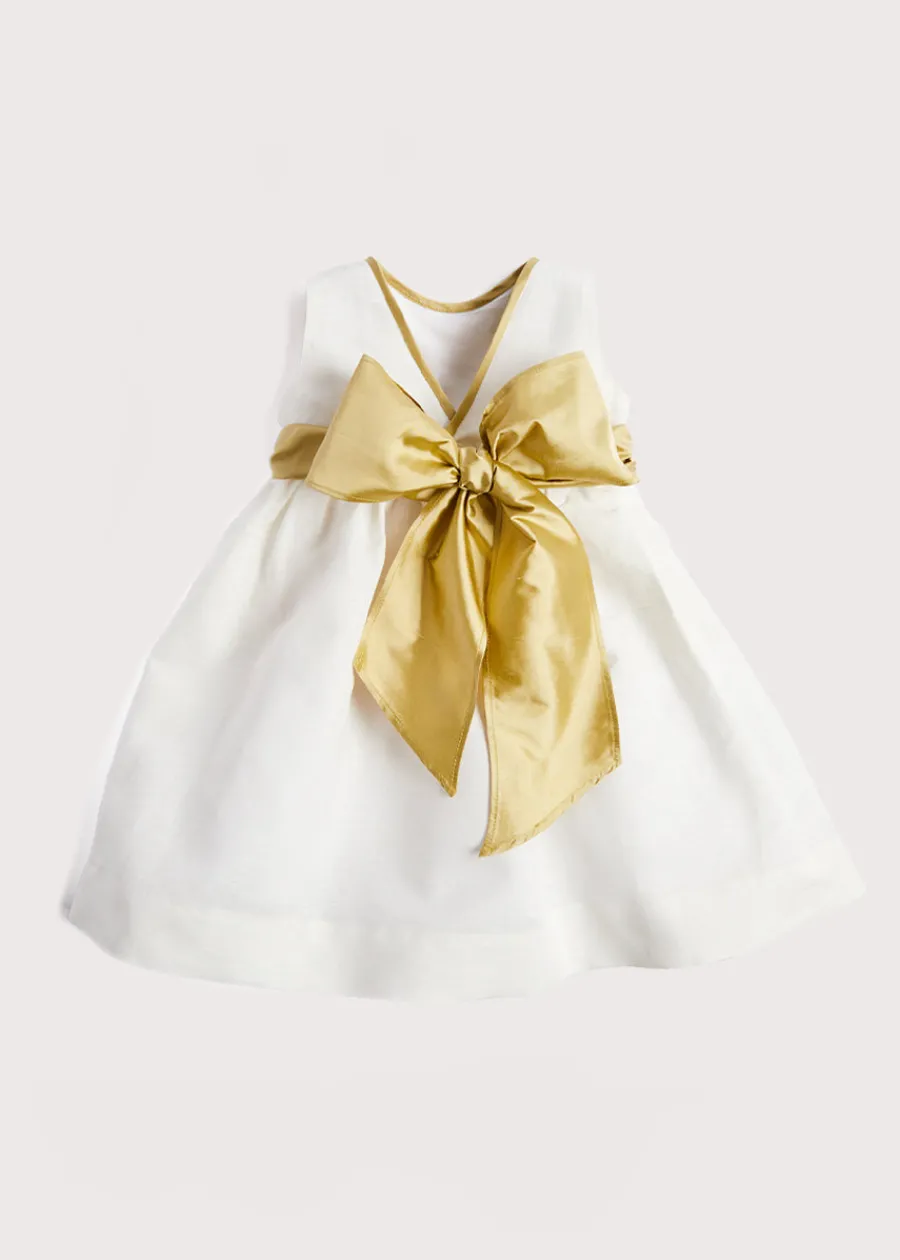 Pepa London Sleeveless Ivory Flower Girl Dress with Green Silk Sash (6mths-10yrs)