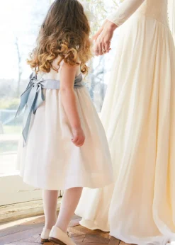 Pepa London Sleeveless Ivory Flower Girl Dress with Blue Silk Sash (6mths-10yrs)