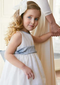 Pepa London Sleeveless Ivory Flower Girl Dress with Blue Silk Sash (6mths-10yrs)