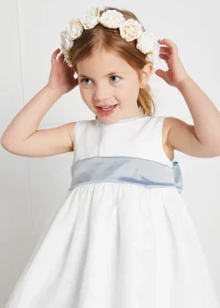 Pepa London Sleeveless Ivory Flower Girl Dress with Blue Silk Sash (6mths-10yrs)